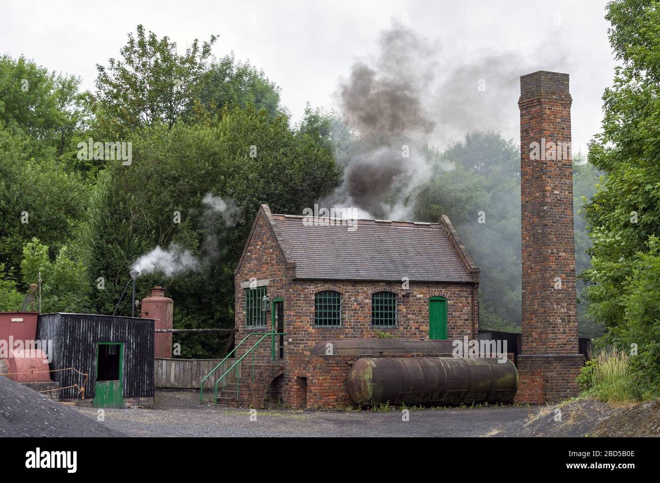 Red brick building in the Racecourse Colliery area of the Black Country Living Museum in Dudley, West Midlands, England, UK Stock Photo