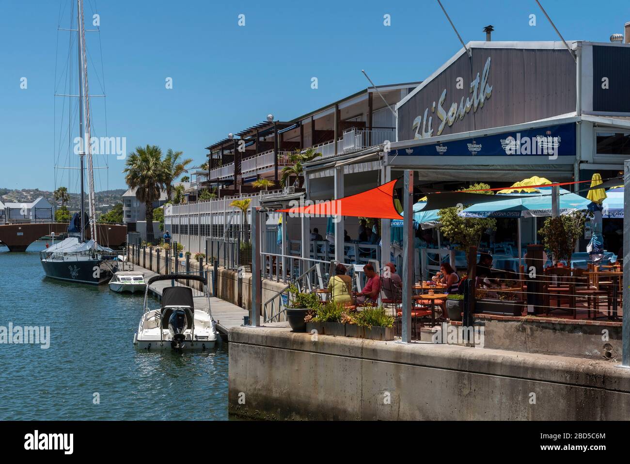 Knysna, Western Cape, South Africa. 2019.  Waterfront area on Kynsna Harbour a popular holiday resort on the Garden Route, Western Cape, South Africa Stock Photo