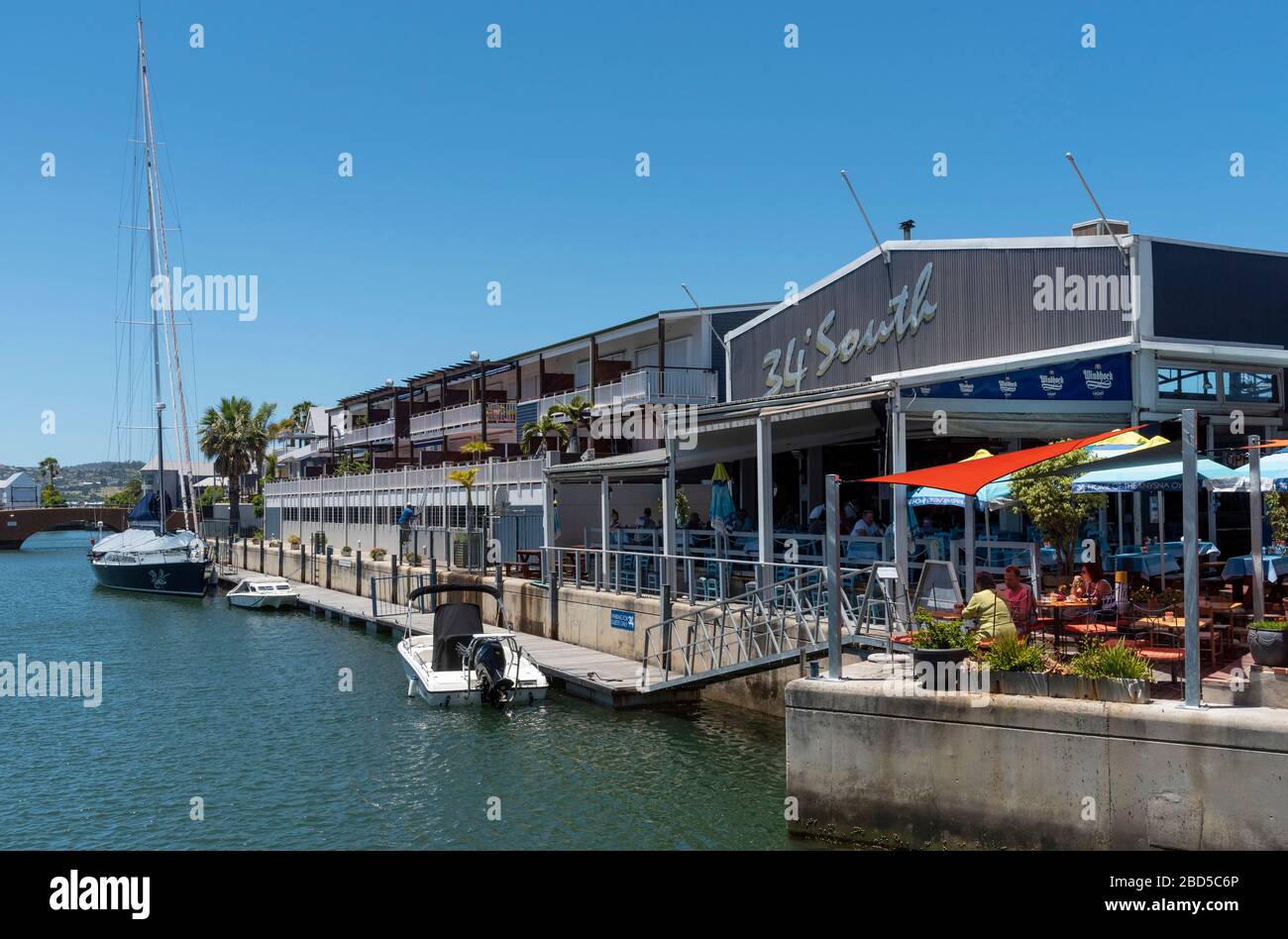Knysna, Western Cape, South Africa. 2019.  Waterfront area on Kynsna Harbour a popular holiday resort on the Garden Route, Western Cape, South Africa Stock Photo