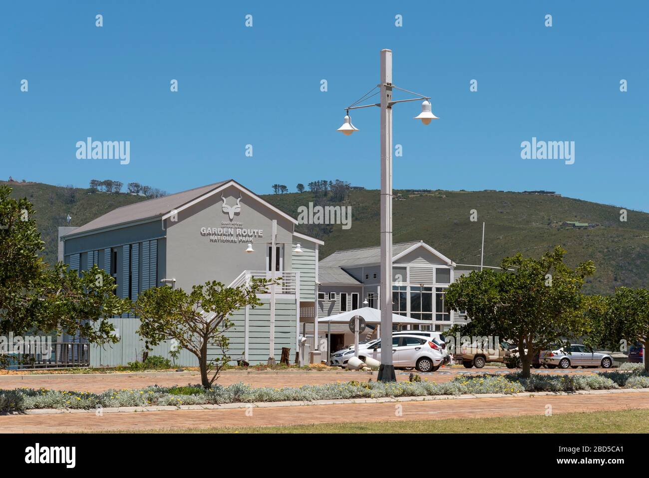 Thesen's Island, Knysna, Western Cape, South Africa. 2019. Garden Route National Parks HQ on Thesen's Island, Knysna along the tourist Garden Route in Stock Photo