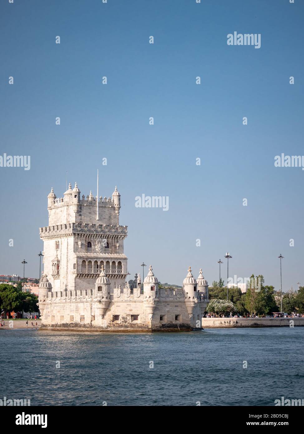 Torre de Belem, Lisboa, Portugal. A view of the popular Lisbon landmark, The Belem Tower, taken from a vantage point on the River Tagus. Stock Photo