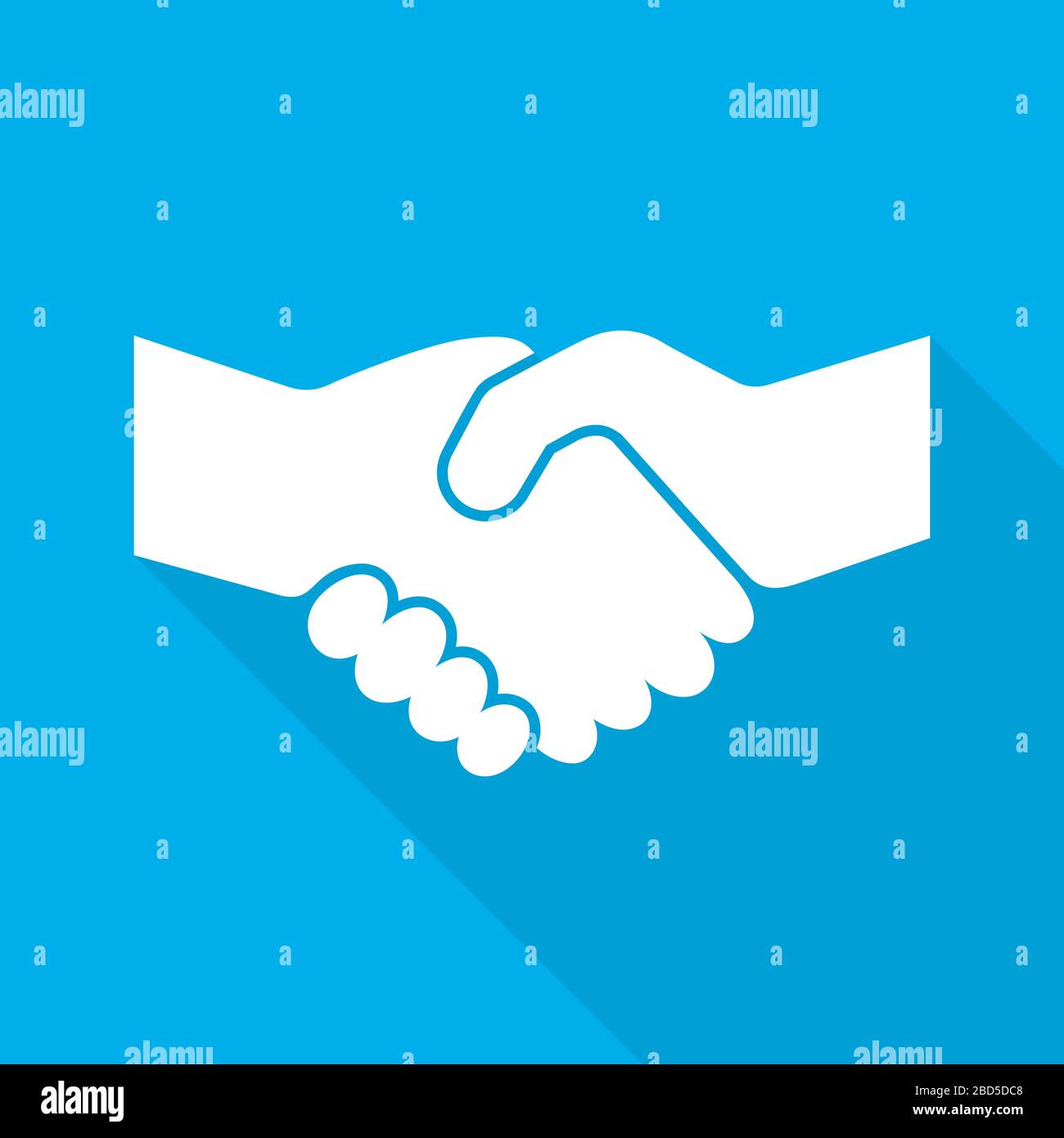 Handshake icon with long shadow on blue background. Vector illustration. Stock Vector