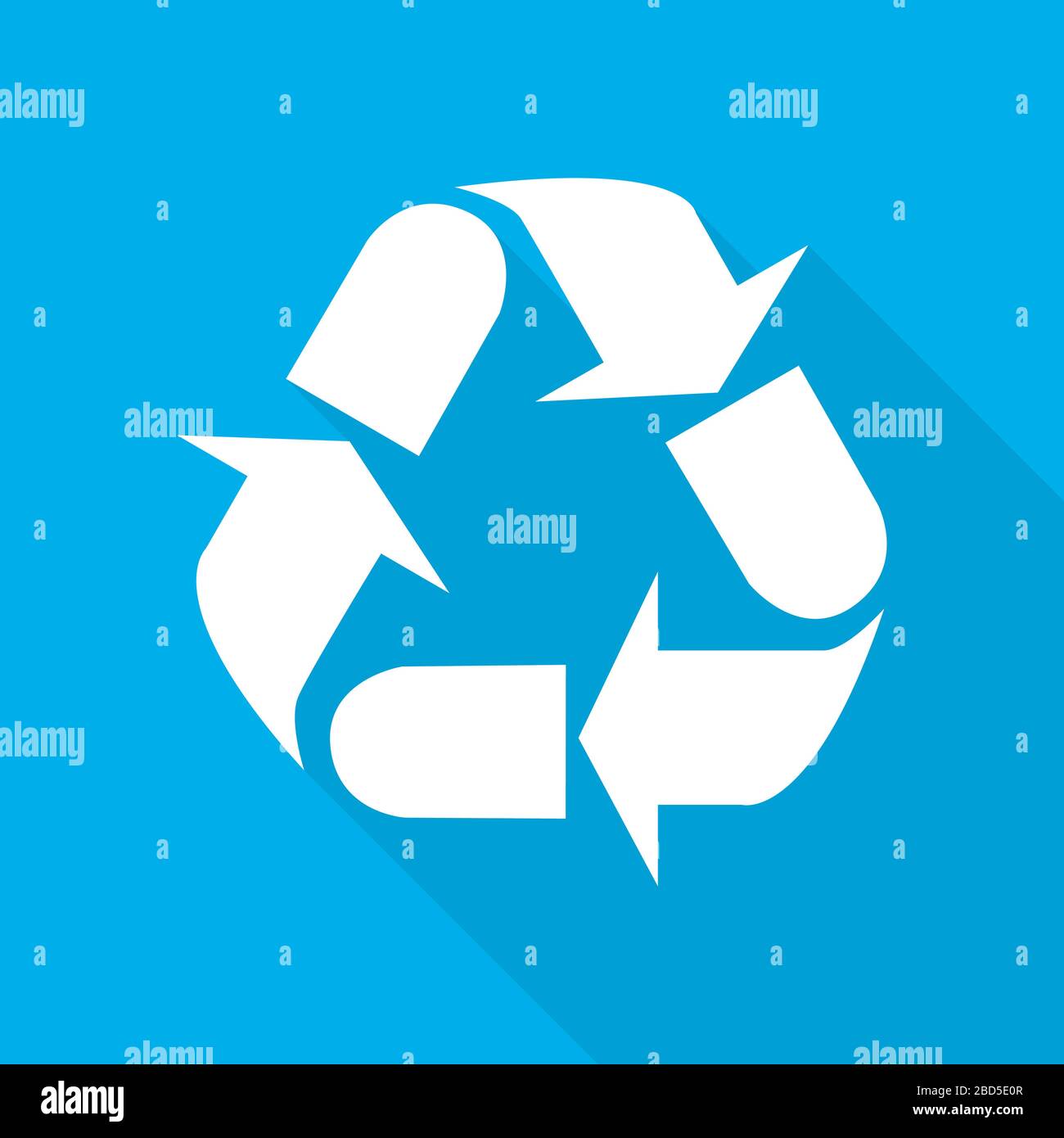 Recycle sign. Vector illustration. White recycle symbol with long shadow on blue background. Stock Vector