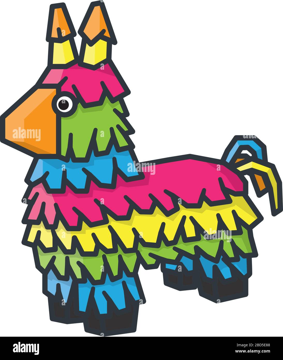 Donkey Piñata cartoon isolated vector illustration for Pinata Day on April 18th. Mexican celebration color symbol. Stock Vector