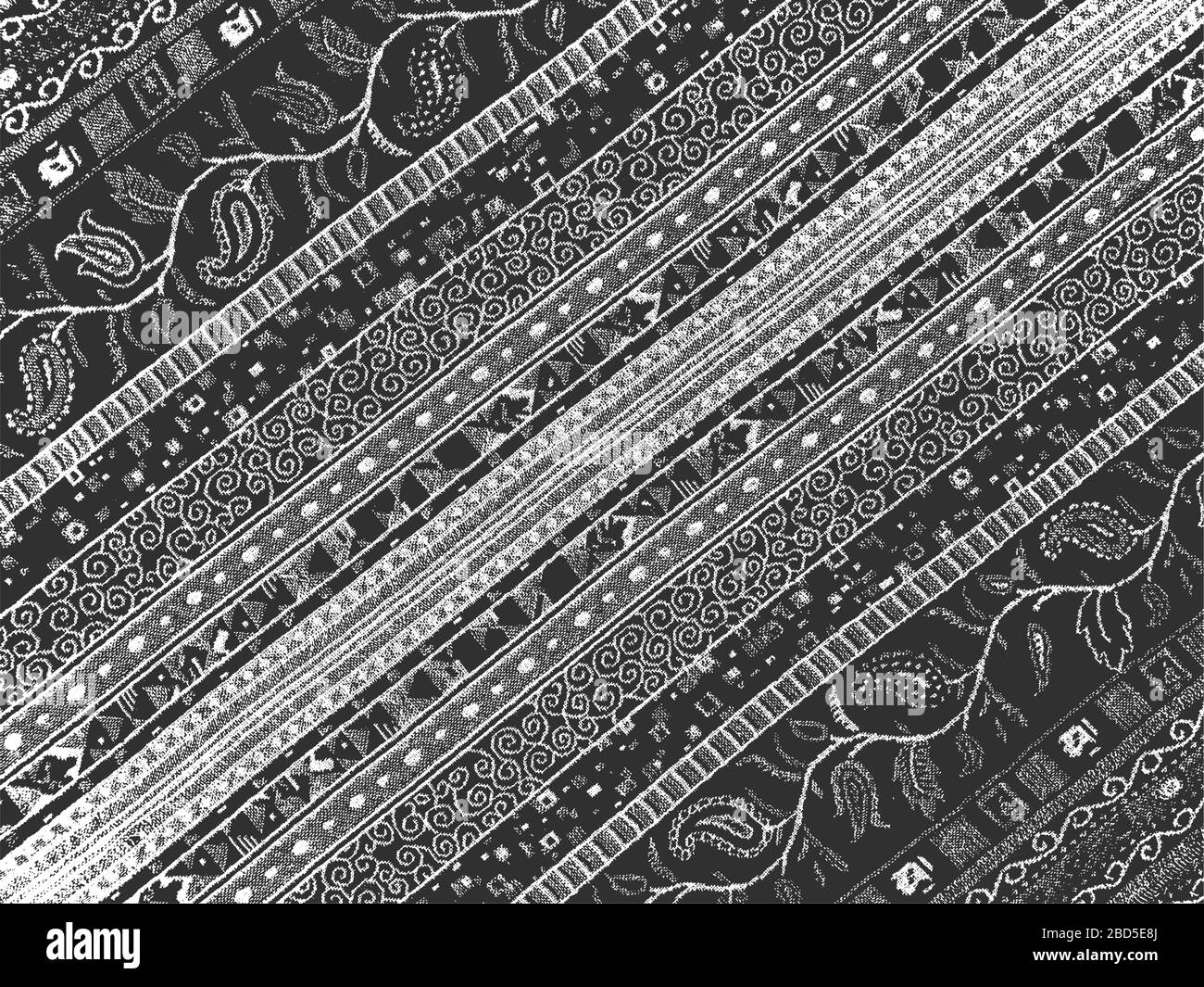 Distress grunge vector texture of fabric with floral ornament and waves ...