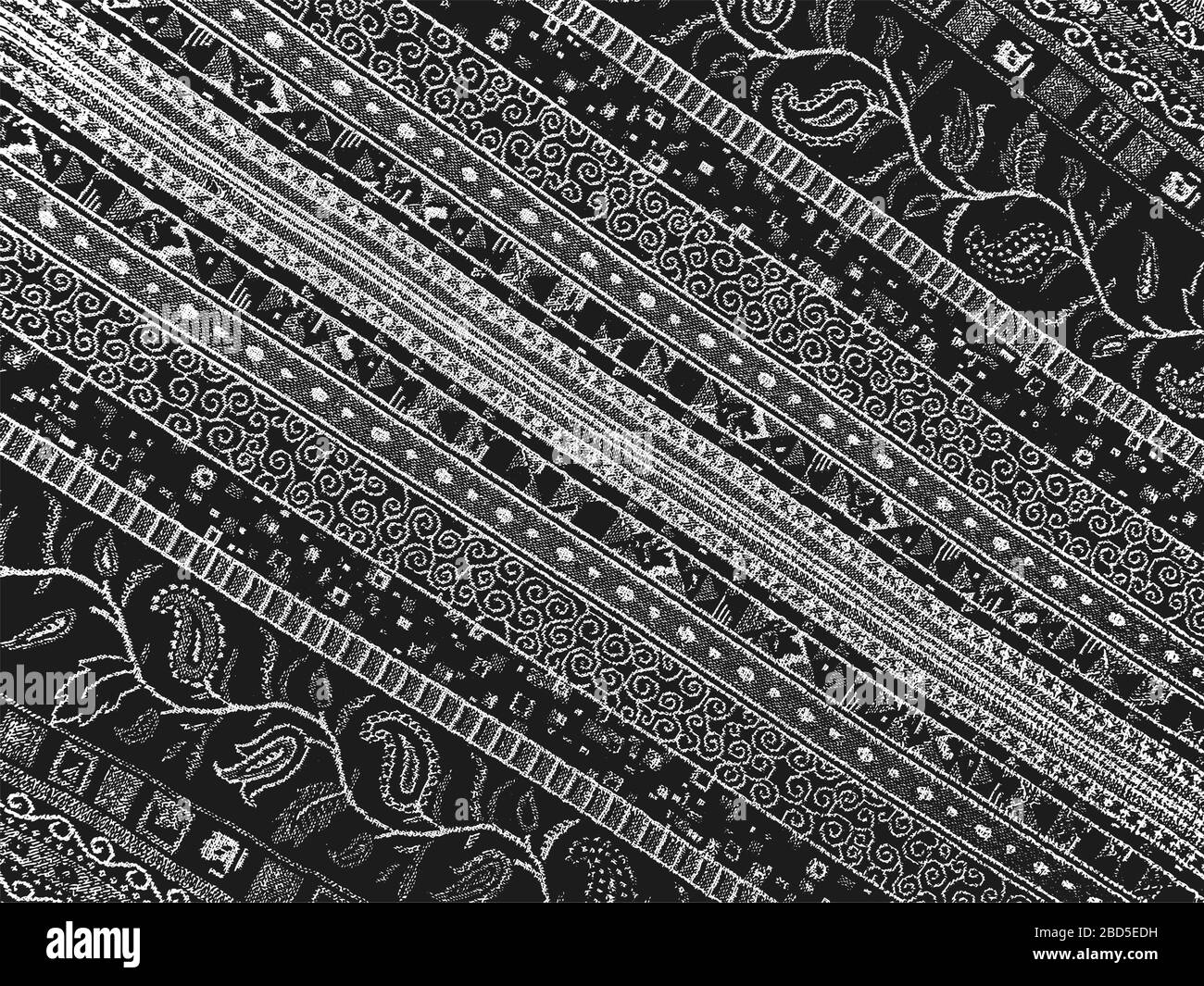 Distress grunge vector texture of fabric with floral ornament and lines ...