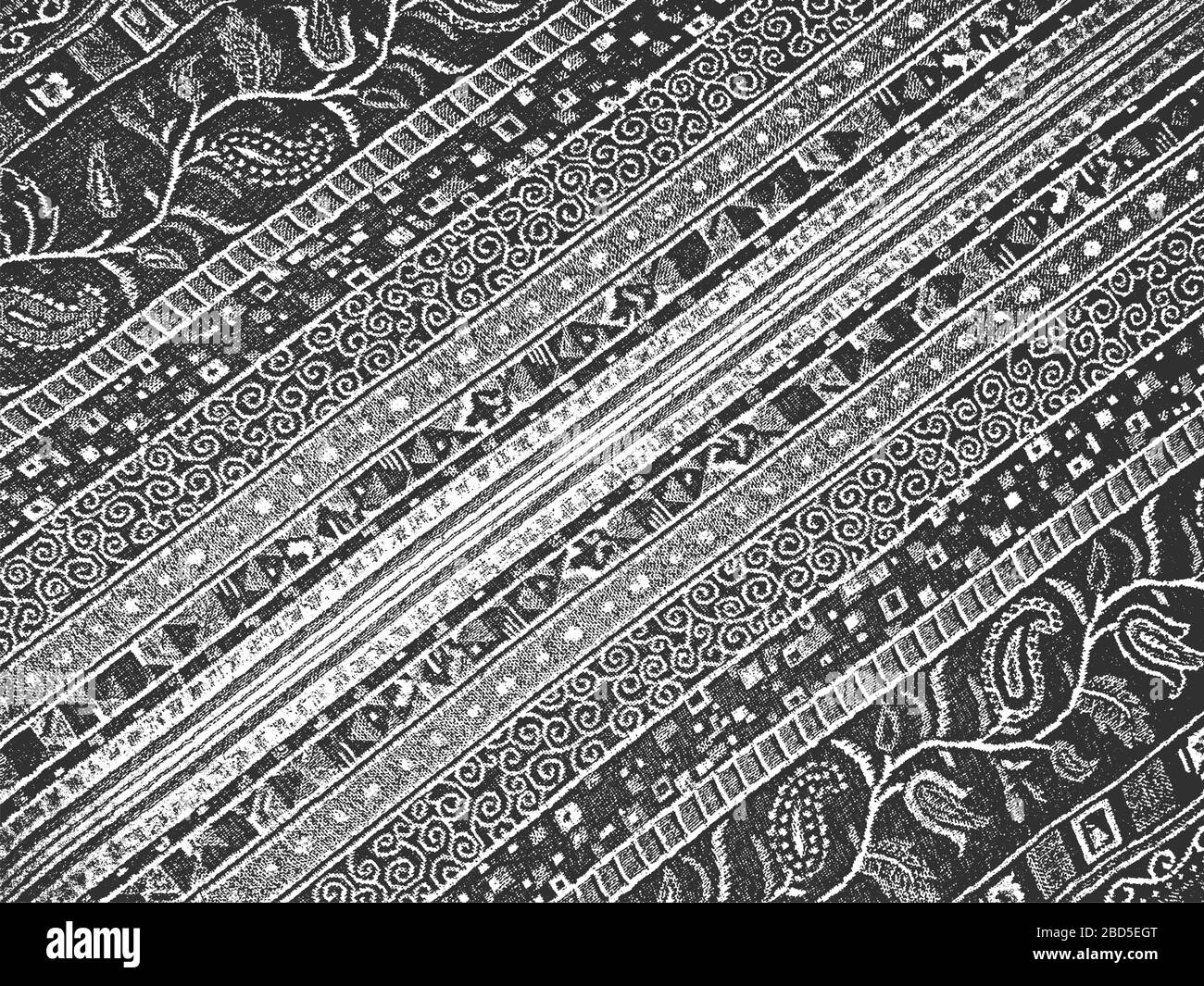 Distress grunge vector texture of fabric with floral ornament and waves ...