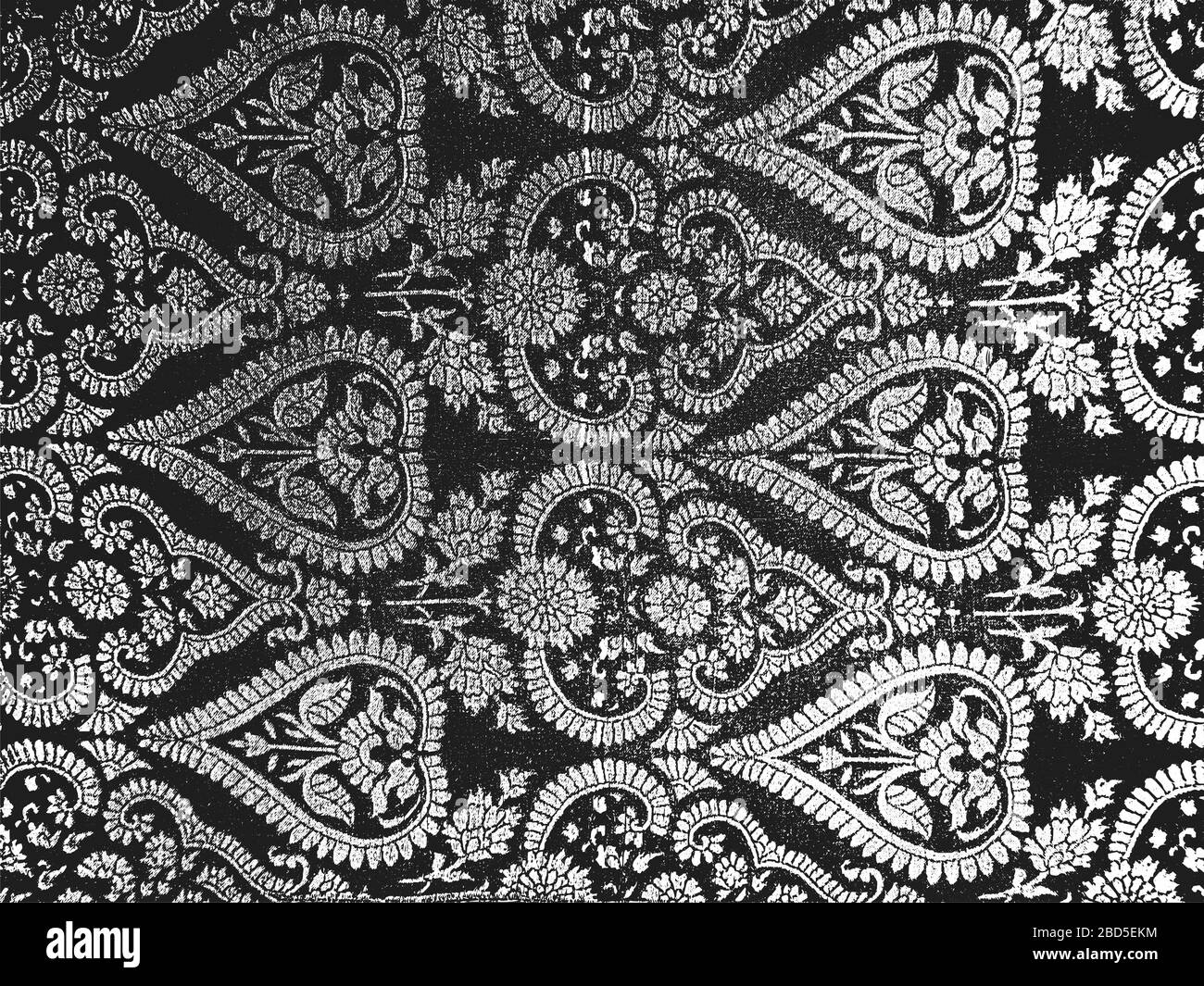 Distress grunge vector texture of fabric with floral ornament and lines ...