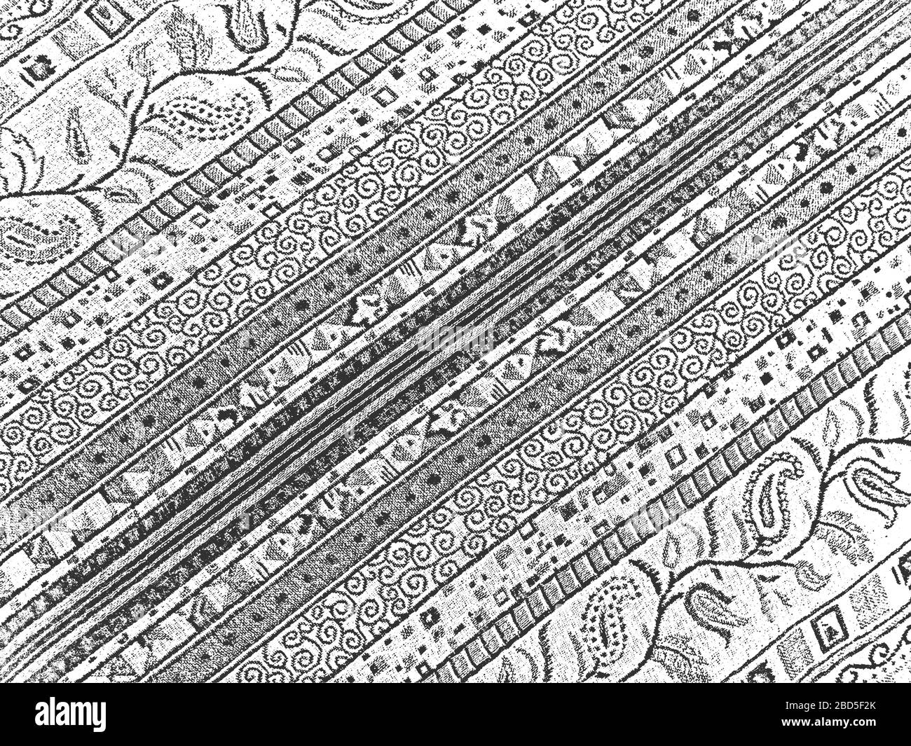 Distress grunge vector texture of fabric with floral ornament and waves ...