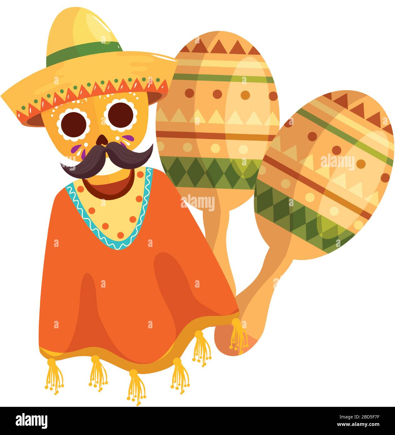 Isolated mexican poncho skull with hat and maracas vector design Stock ...