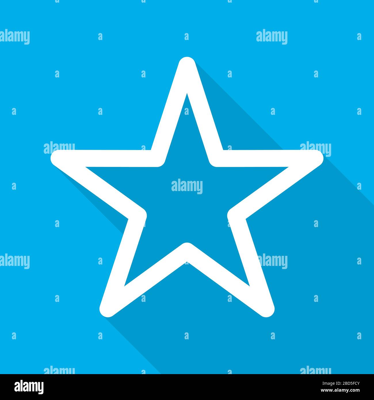 White star icon in flat design. Star on blue background with long