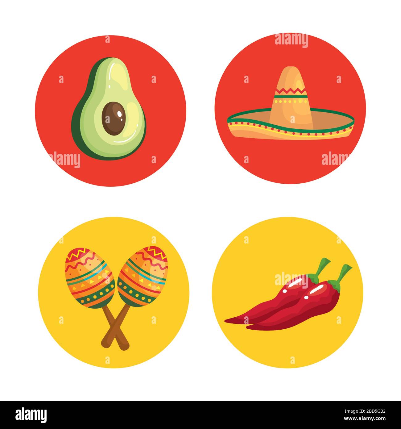 Mexican avocado hat maracas and chillis vector design Stock Vector ...