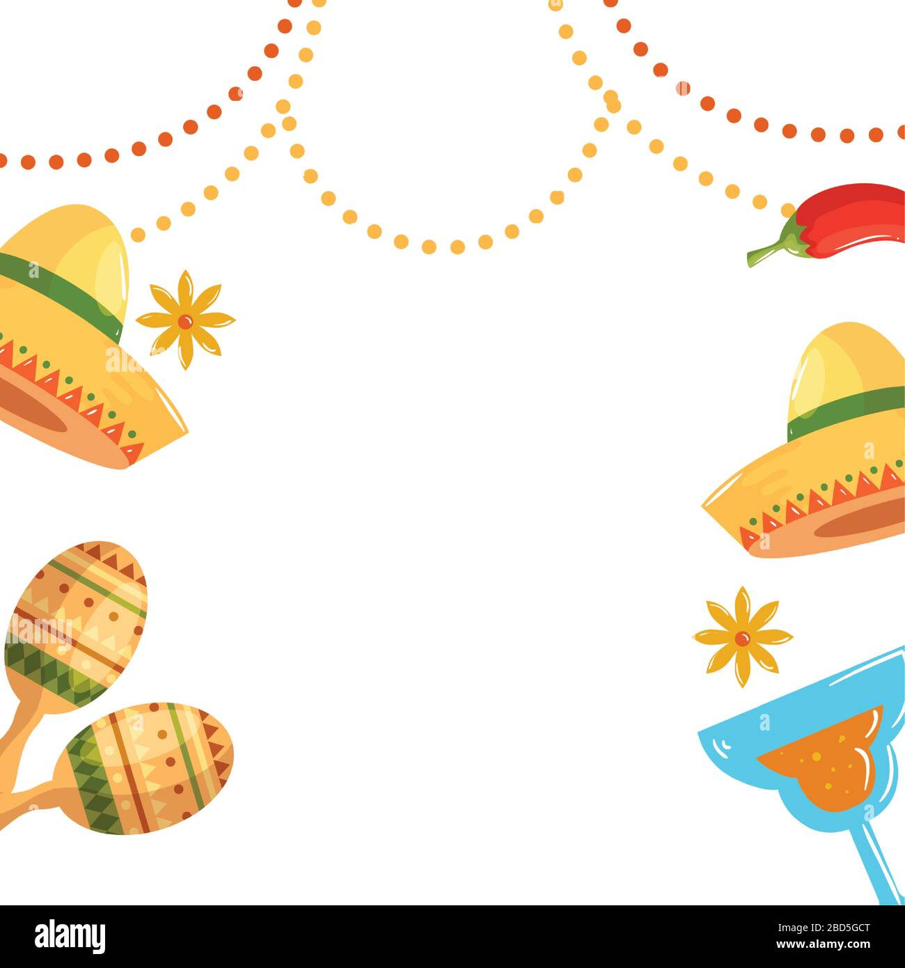 Isolated mexican hats maracas cocktail and chilli vector design Stock ...