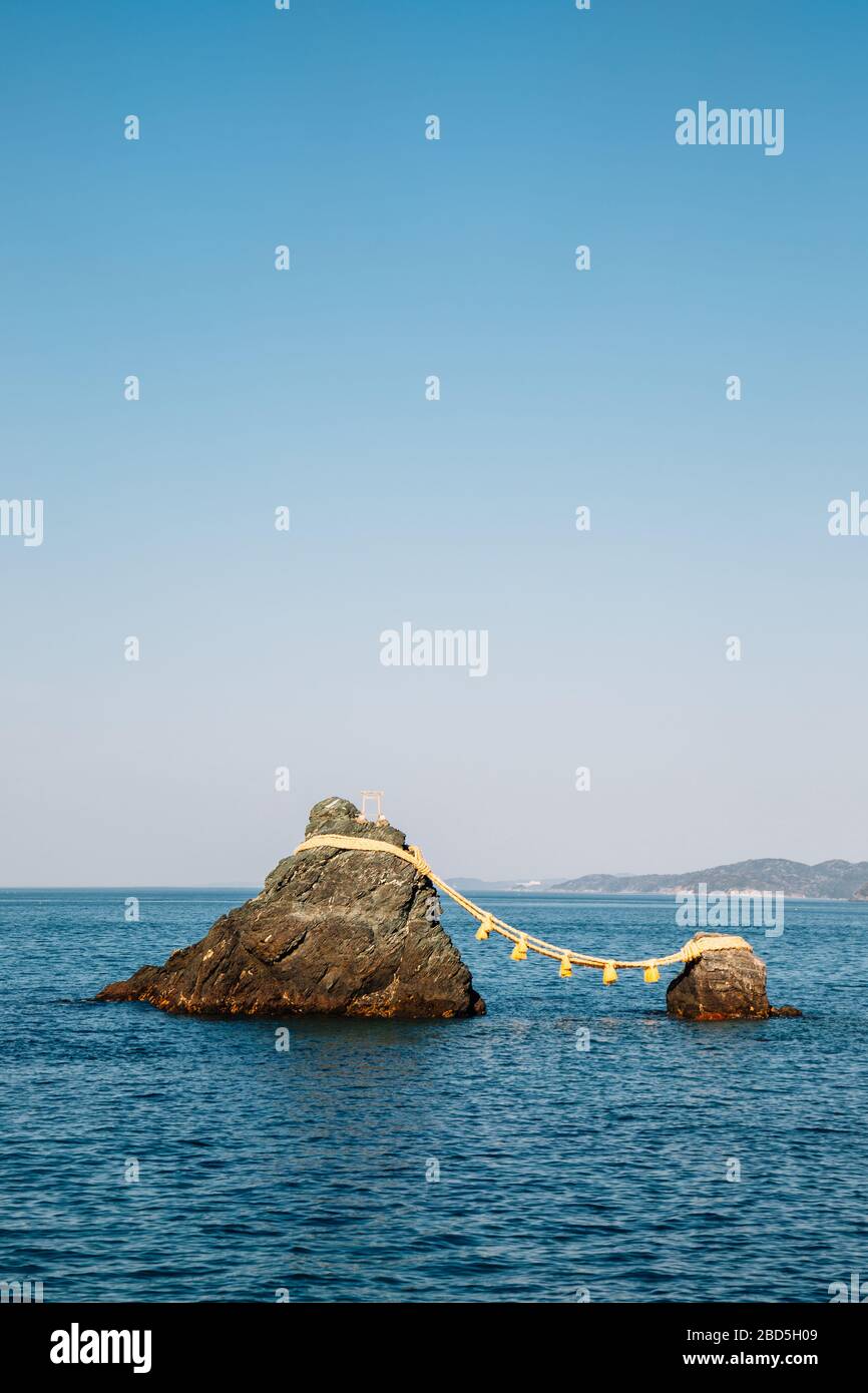 Meoto Iwa Rocks and blue sea in Ise, Mie, Japan Stock Photo