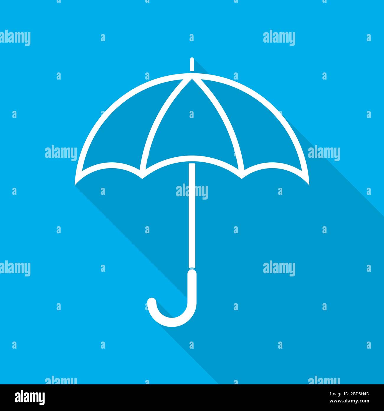 White umbrella icon with long shadow on blue background. Vector ...