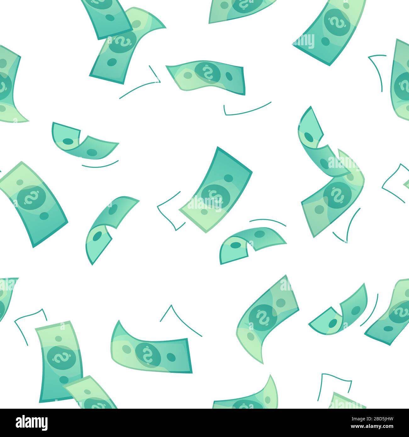 Green dollar pattern seamless on white background. Money rain Template for decoration design. Business success vector tail. Cash heap decoration. Wallpaper backdrop. Stock Vector