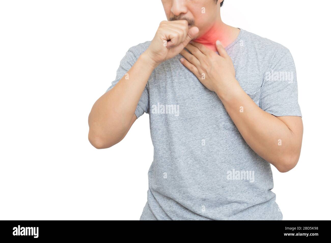 Men sore throat coughing with coronavirus symptom isolated in clipping