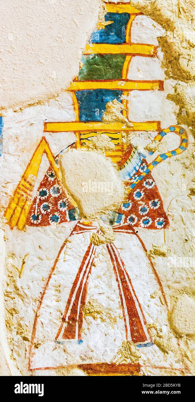 UNESCO World Heritage, Thebes in Egypt, Valley of the Nobles (Dra Abu el Naga), tomb of Shuroy. A very well dressed Djed pillar. Stock Photo
