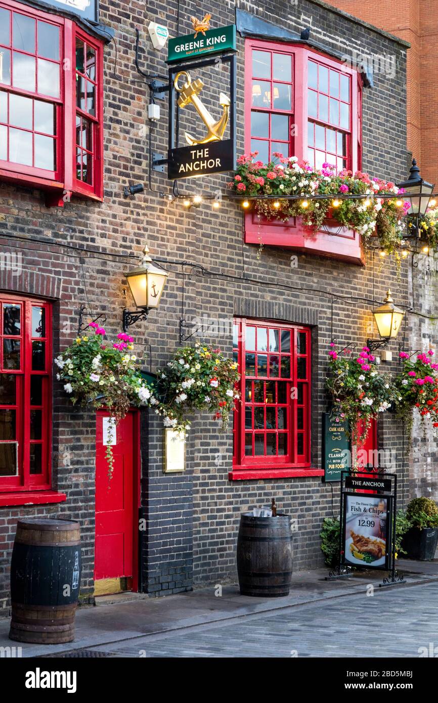 The Anchor Pub - Bankside, along River Thames, London, England, UK Stock Photo