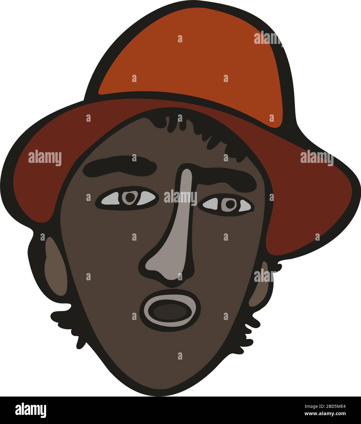 Modern minimalistic brasilian or mexican man portrait. Vector colored graffiti and tattoo style. Talking, singing latinos man in orange hat Stock Vector