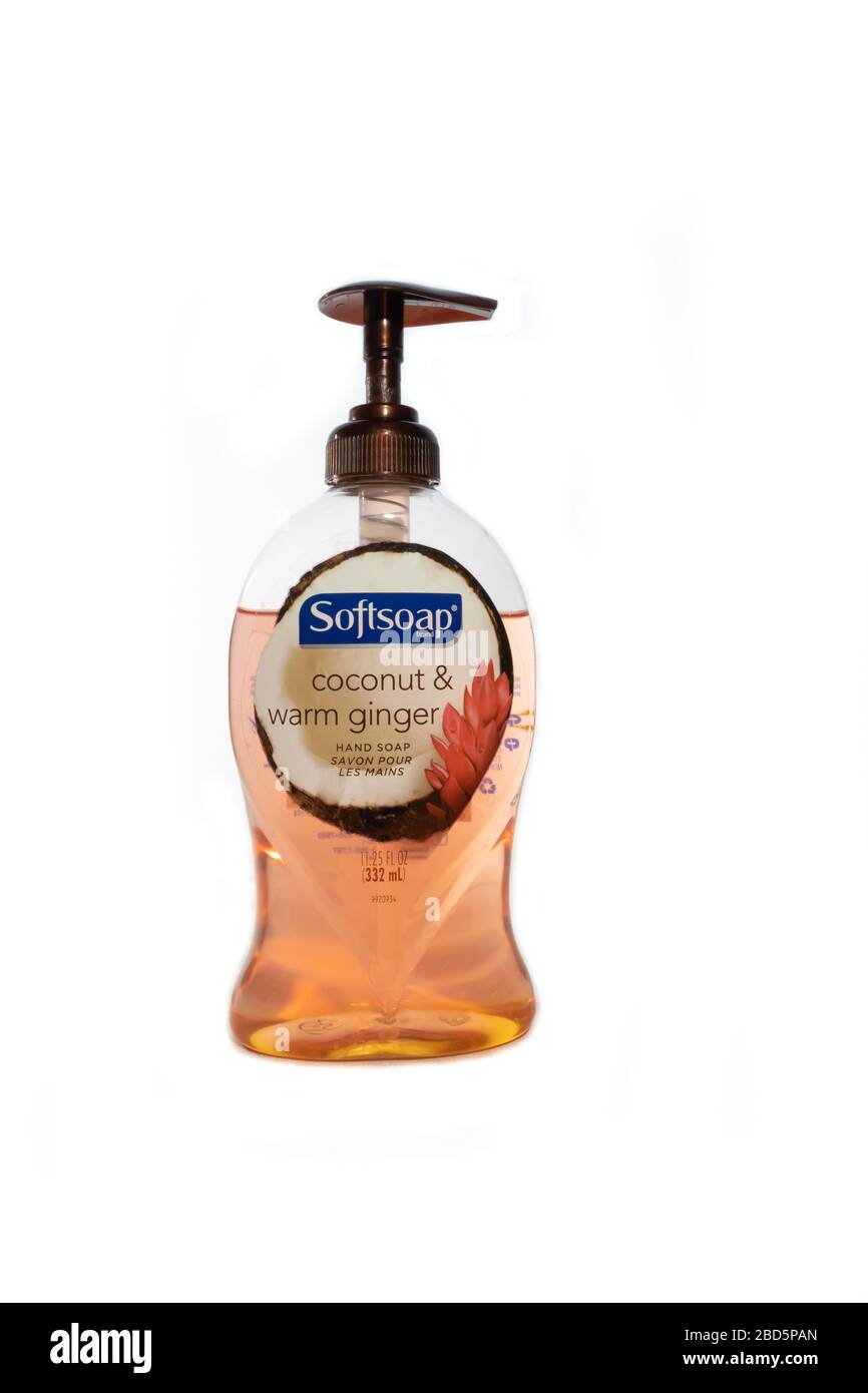 Bottle of hand soap with dispenser on a white background Stock Photo