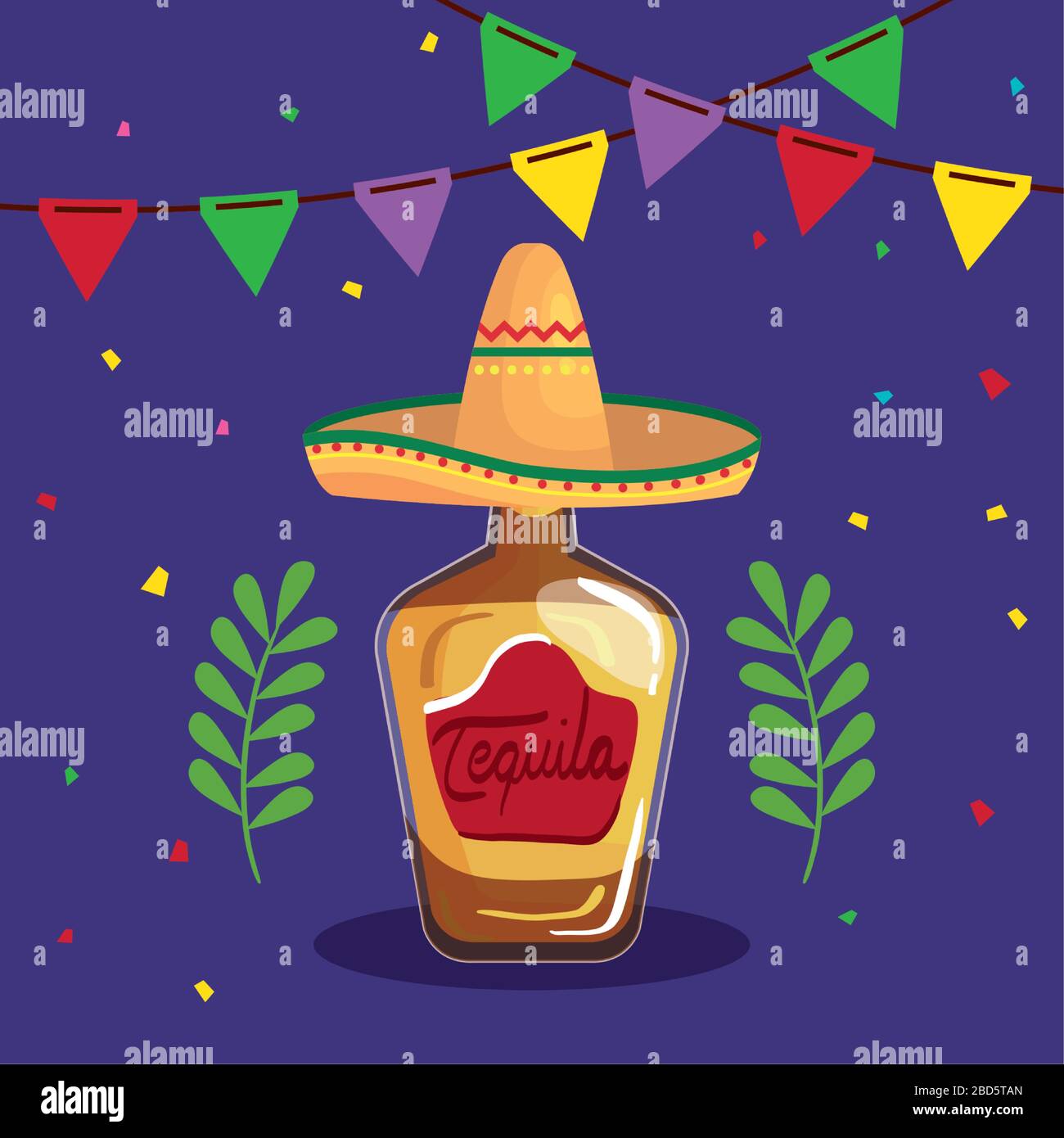 Mexican tequila bottle with hat vector design Stock Vector Image & Art