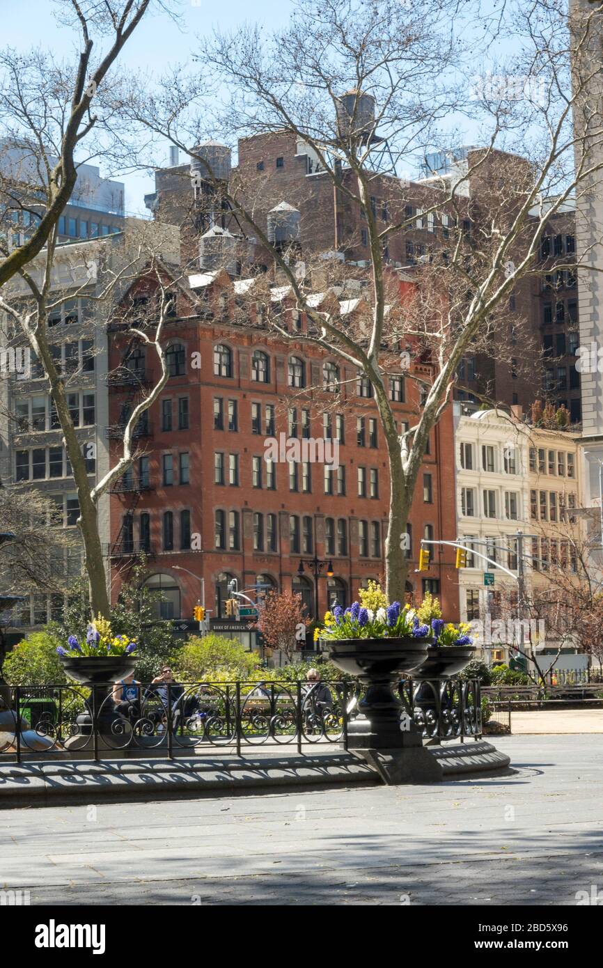 Madison Square Park is deserted due to Covid-19 pandemic, NYC, USA Stock Photo