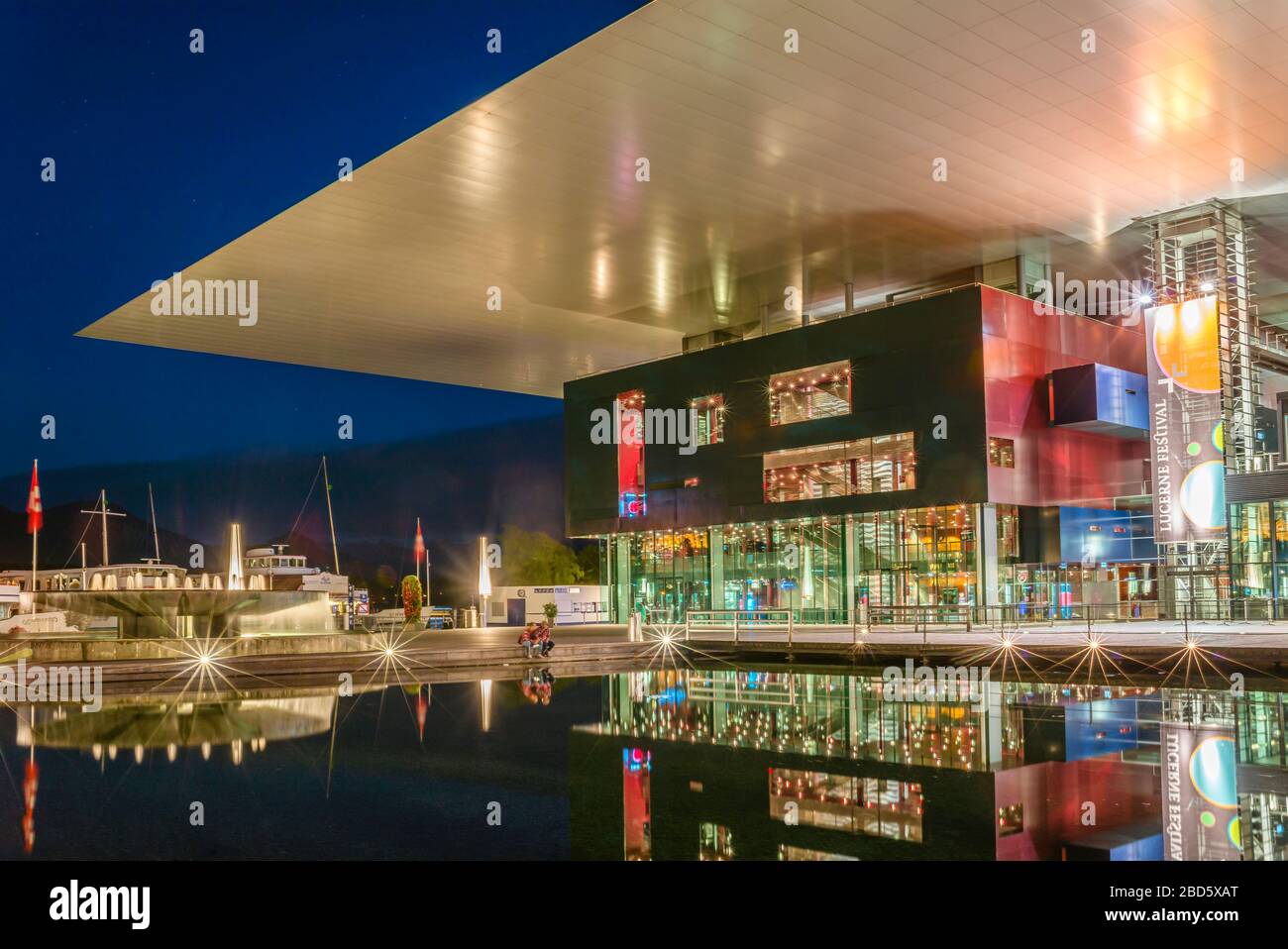 Lucerne Culture and Congress Centre at night, Lake Lucerne, Switzerland Stock Photo