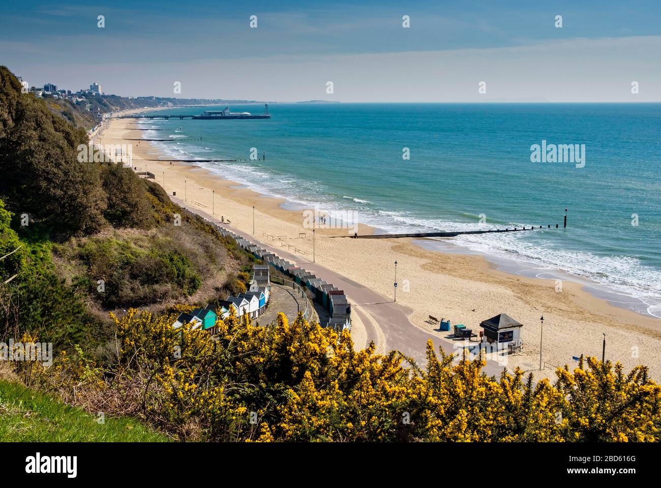 Bournemouth Beaches, Cliffs and Pier, quiet in the Coronavirus  Pandemic, Dorset, England, UK. Stock Photo