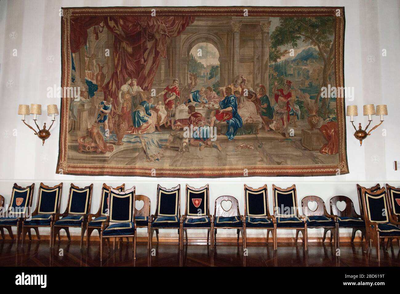 Banquet Room tapestry, Hotel Parador Santiago de Compostela, Plaza del Obradoiro, Santiago de Compostela, Galicia, Spain, Europe Stock Photo