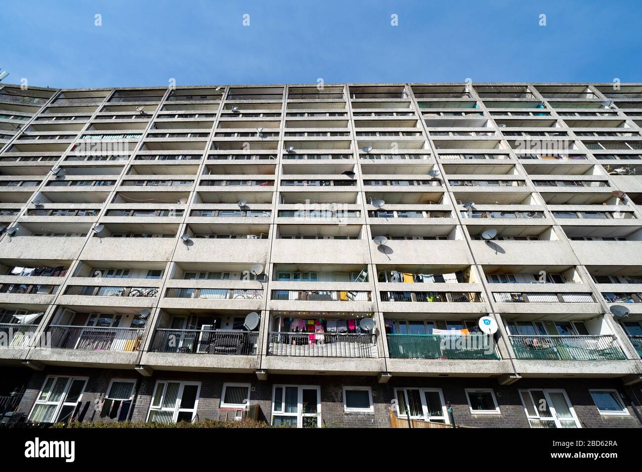 Exterior view of Cables Wynd House apartment block, known as the Banana