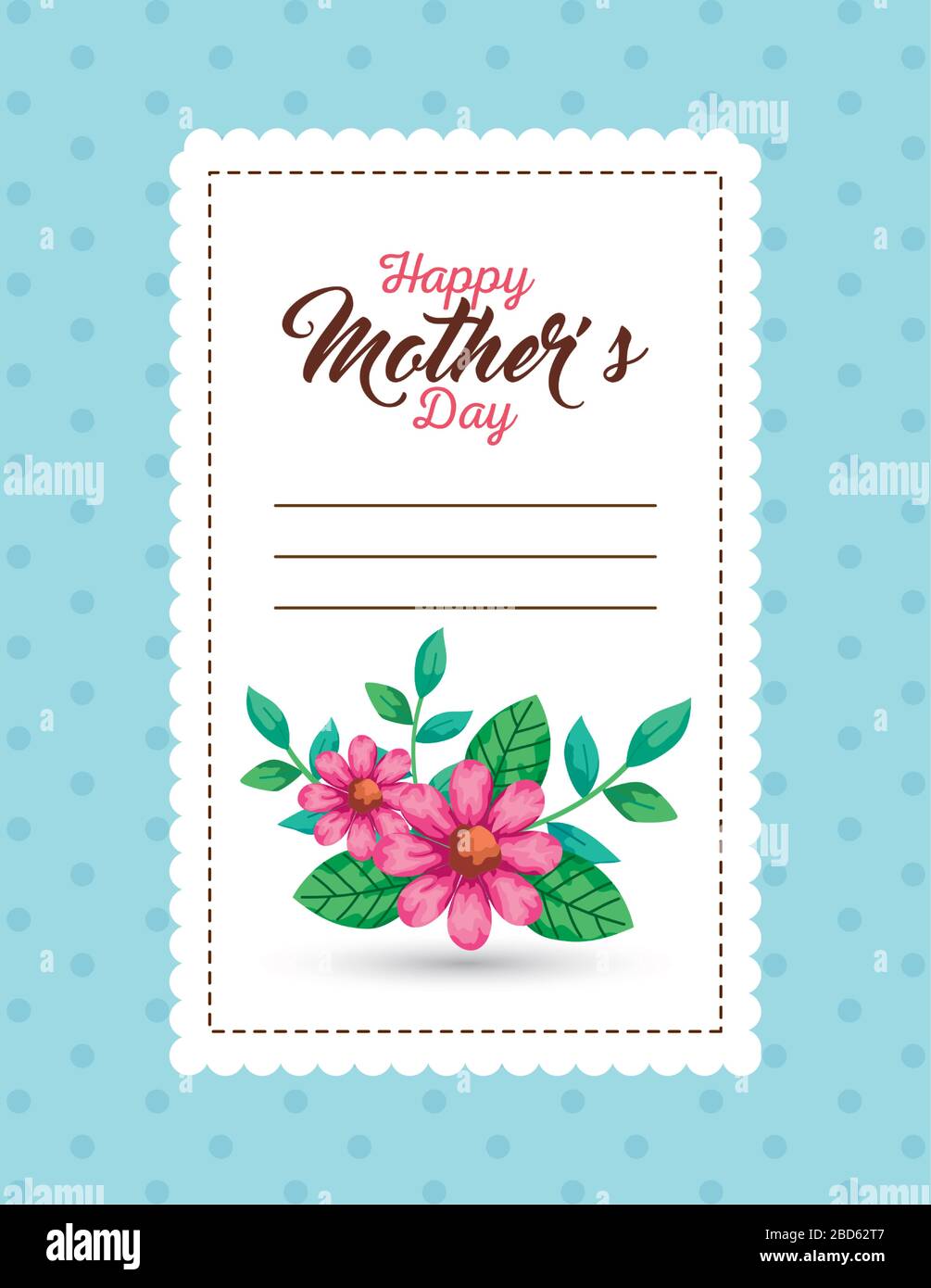 Flowers with leaves card of happy mothers day over pointed background ...