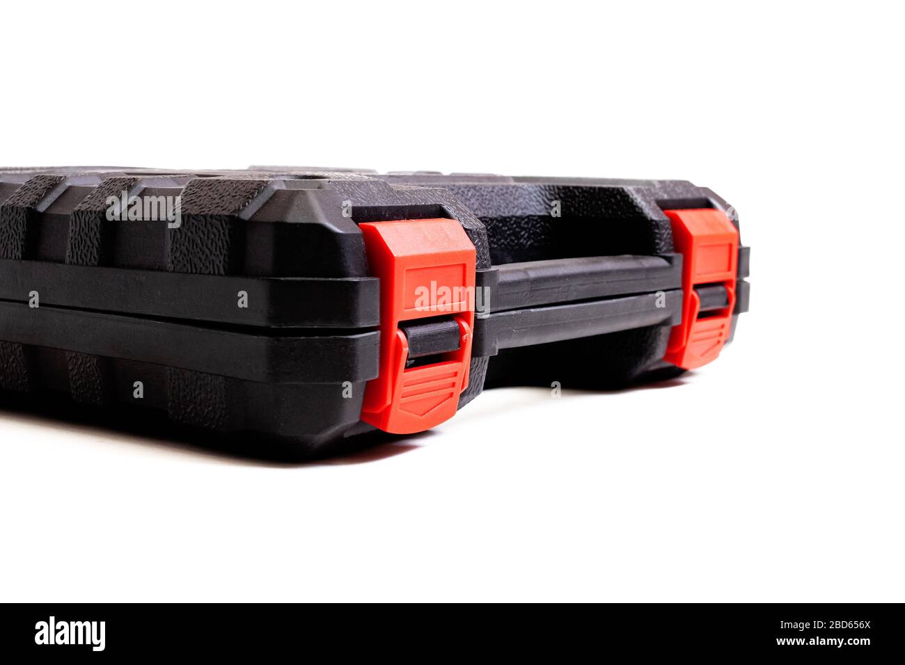 Black plastic tool box isolated on a white background Stock Photo Alamy