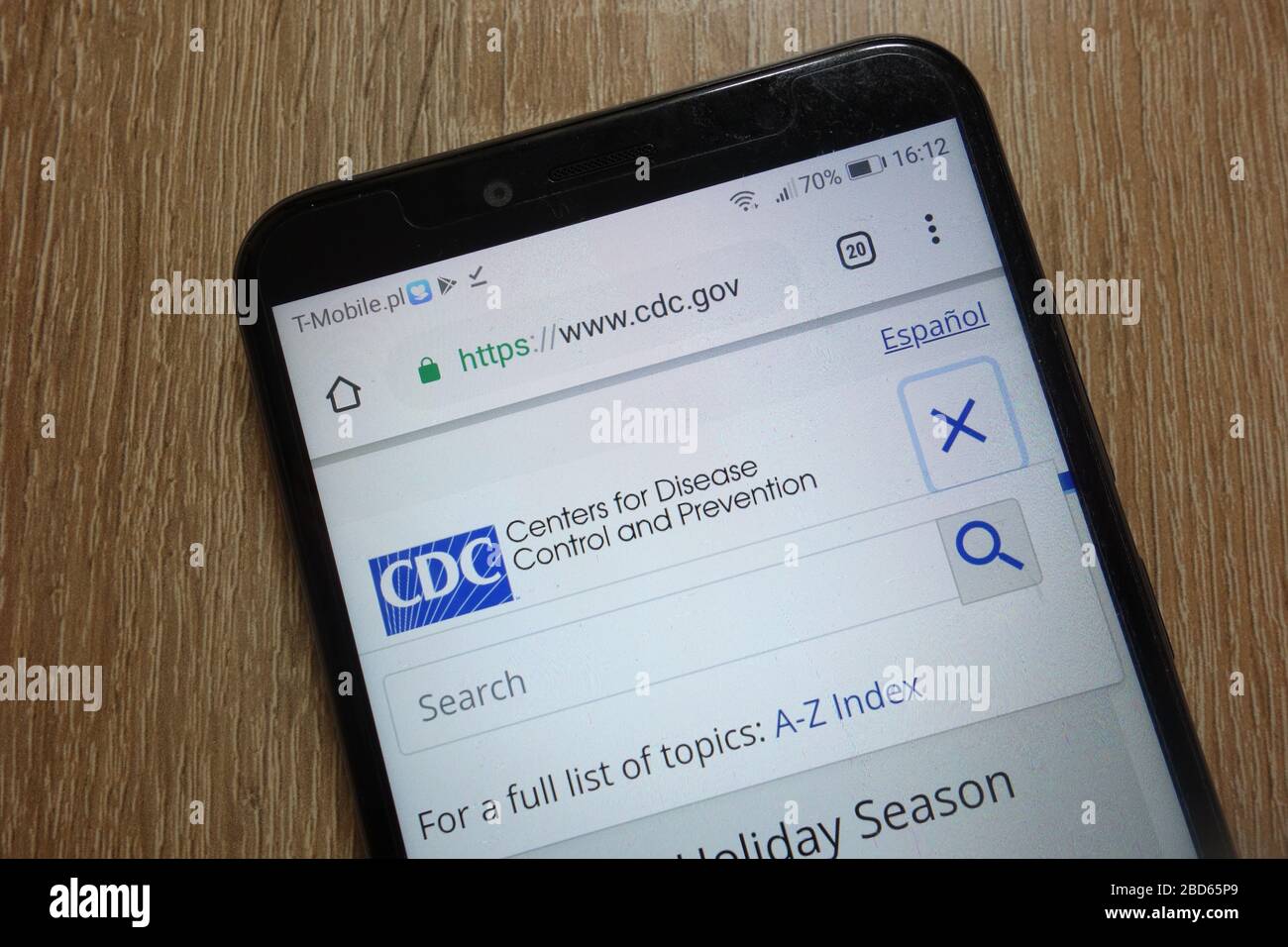 Centers for Disease Control and Prevention (CDC) website displayed on smartphone Stock Photo