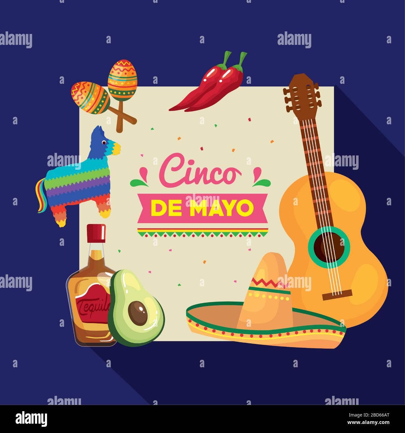 Mexican icon set frame of Cinco de mayo vector design Stock Vector ...