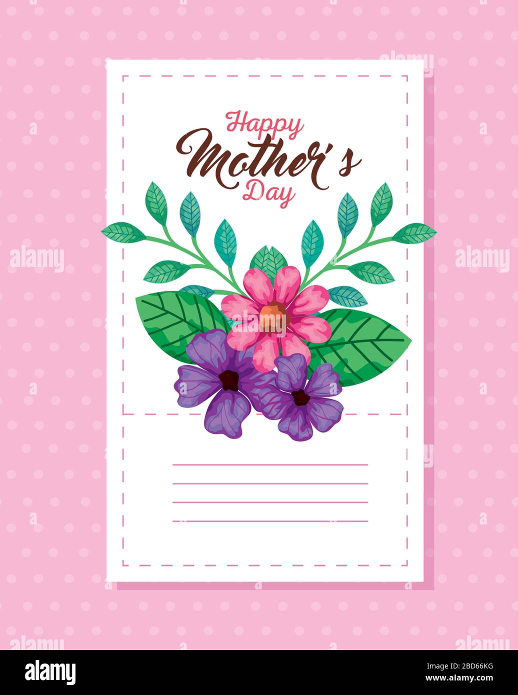 Flowers with leaves card of happy mothers day over pointed background ...