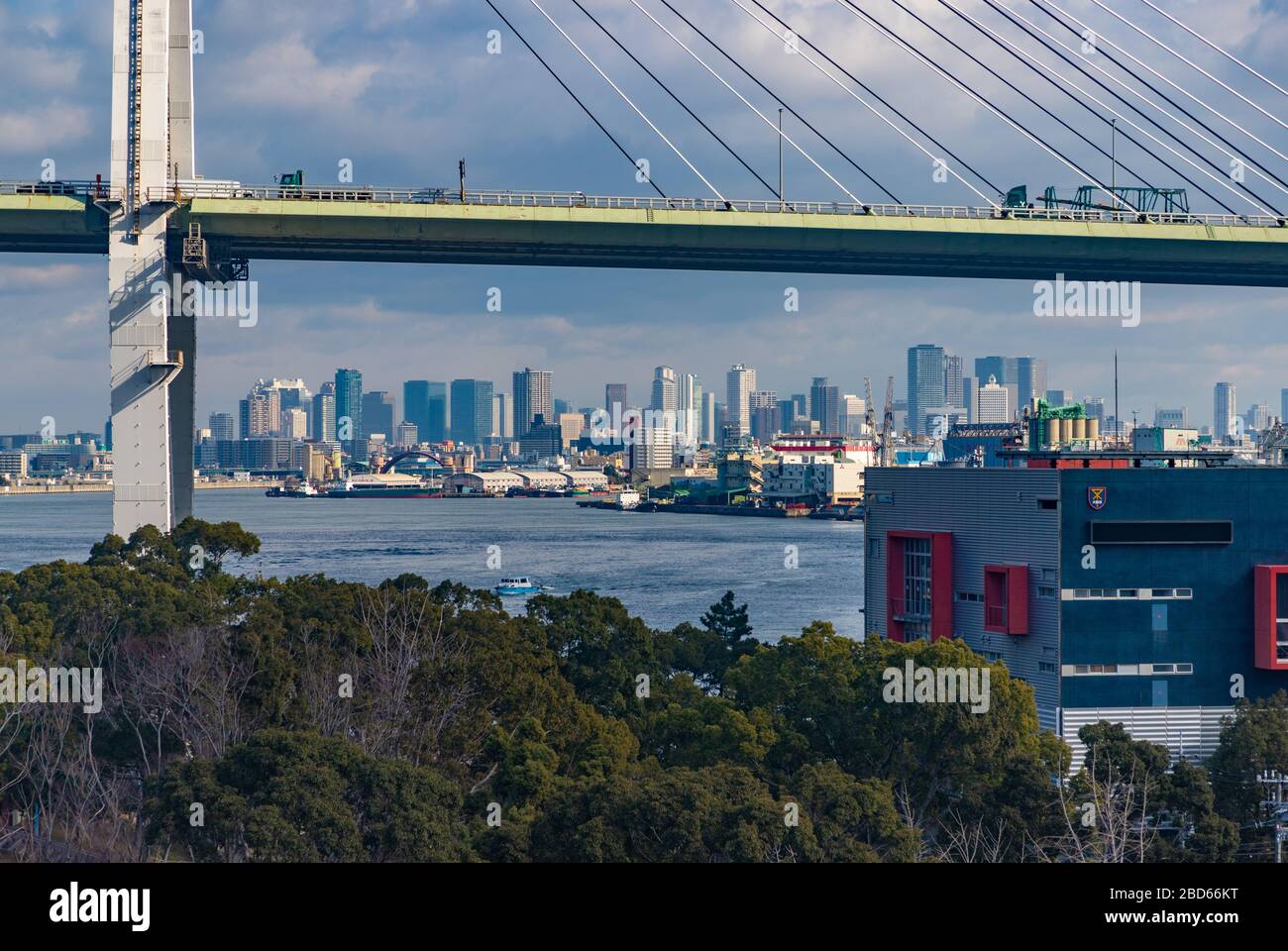 A picture of the Osaka skyline as seen from the Tempozan Bridge. Stock Photo