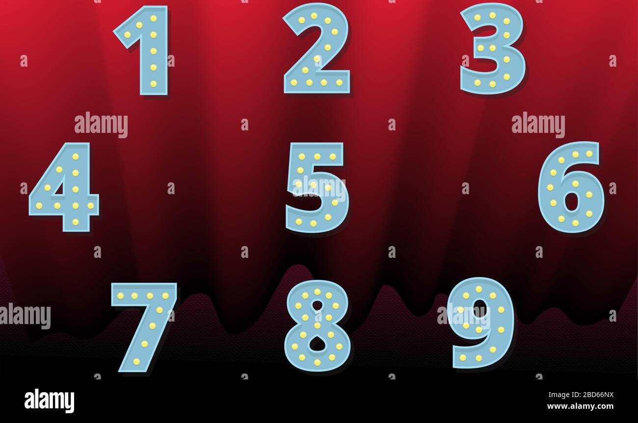 count of numbers on red velvet curtain background Stock Vector