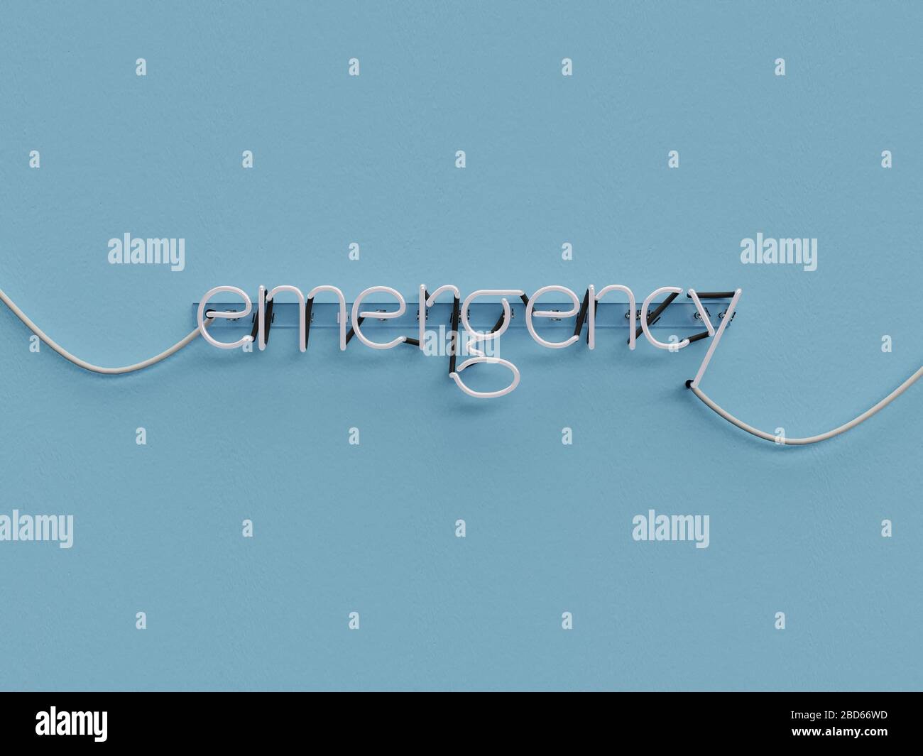 emergency neon sign over blue background with emergency word in off - 3d rendering concept Stock Photo