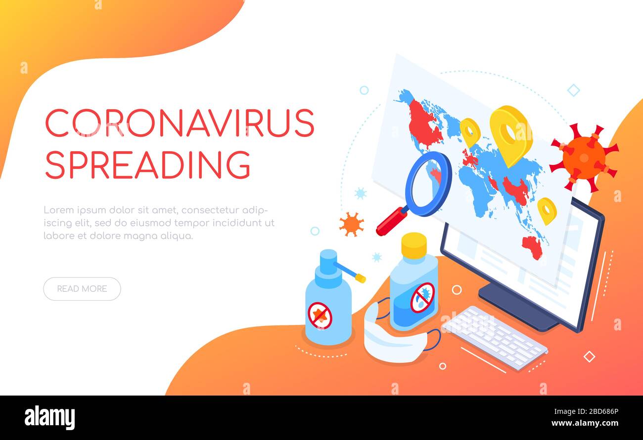 Coronavirus spreading in the world - isometric web banner Stock Vector