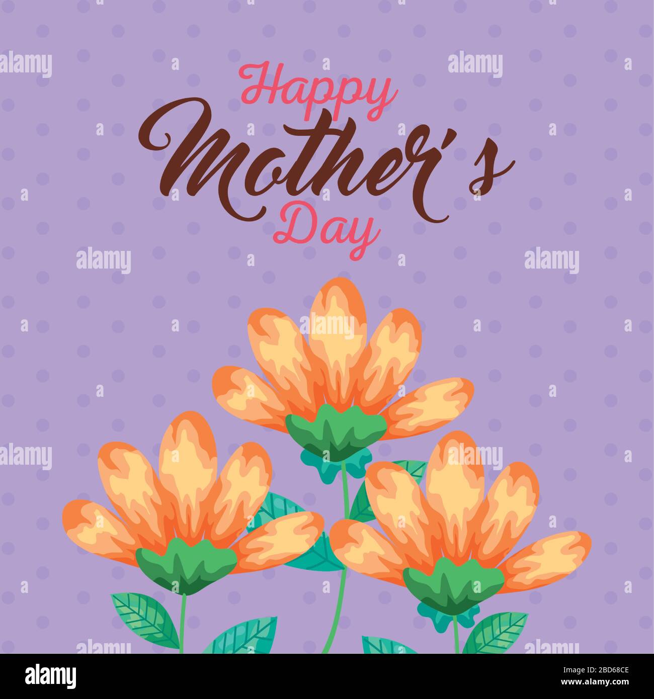Flowers with leaves of happy mothers day over pointed background vector ...