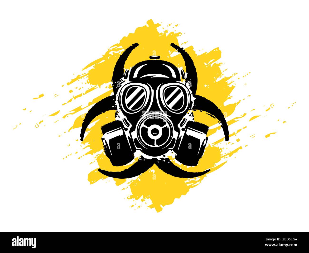 Sign of Biohazard with gas mask grunge vector illustration. Pollution and hazard concept. Pandemic or epidemic concept. Biohazard. Stock Vector