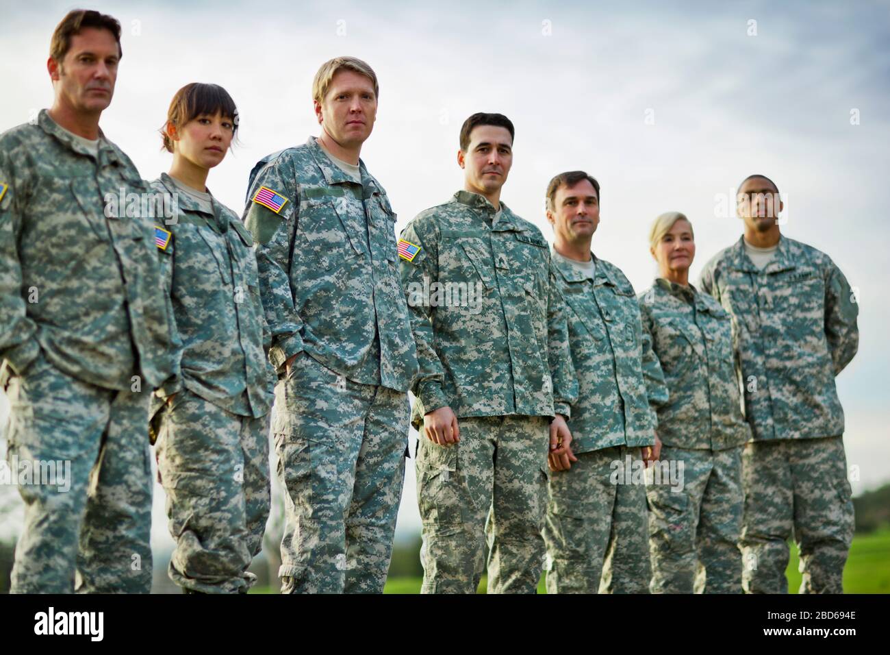 Portrait of a group of US Army soldiers standing in a line Stock Photo