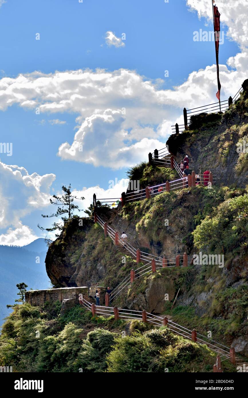 The trail to Paro Taktsang, Bhutan. Stock Photo