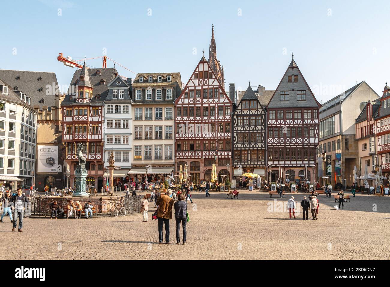 Timbered buildings on the Romerberg during the day in Frankfurt Stock Photo