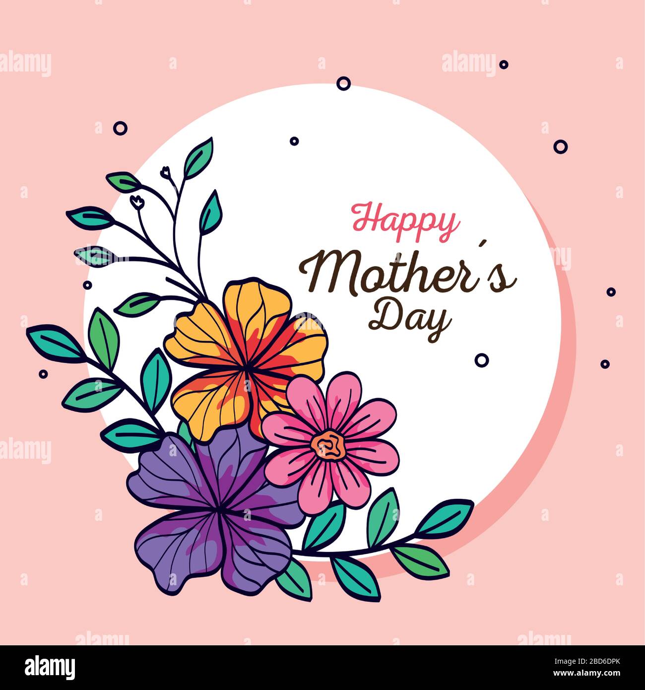 happy mother day card and frame circular with flowers decoration Stock ...