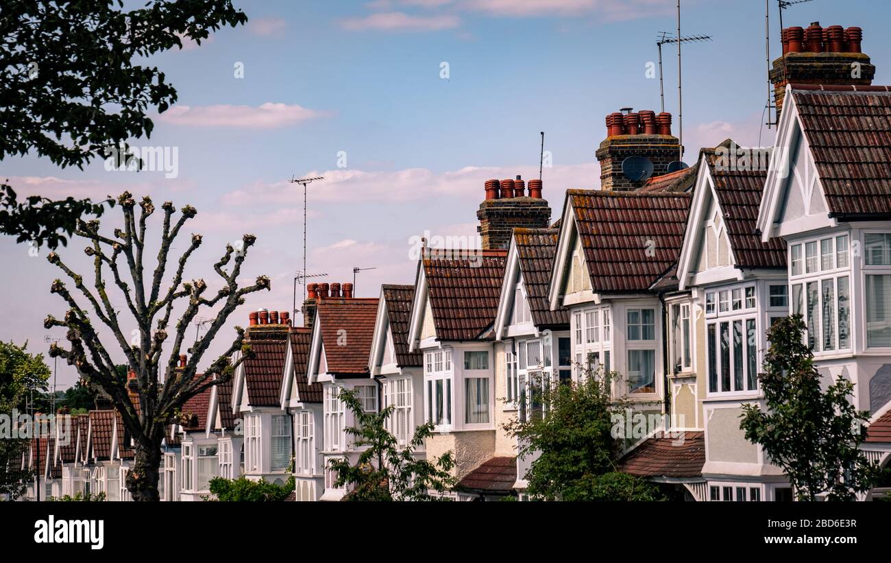 Street of typical terraced houses - London UK Stock Photo