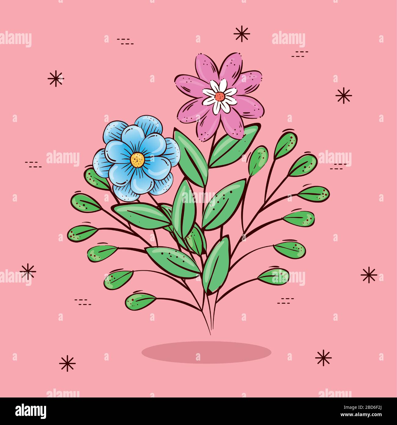 Flowers with leaves over pink background vector design Stock Vector ...