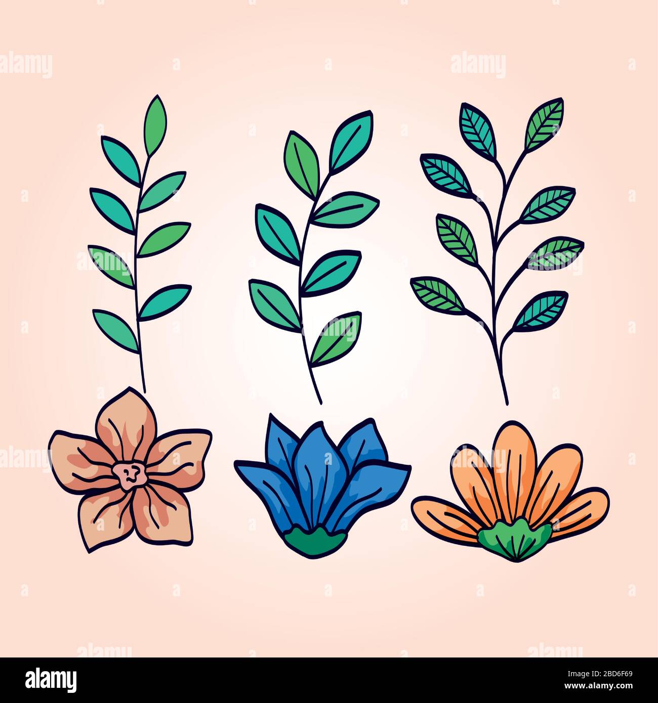 set of cute flowers with branches and leafs Stock Vector Image & Art ...