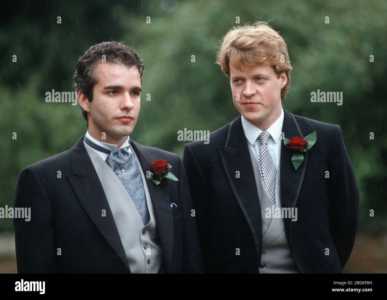 Darius Guppy best man to Viscount Althorp, Princess Diana's brother - (right) on the day of Althorp's marriage to Victoria Lockwood, Great Brington, E Stock Photo